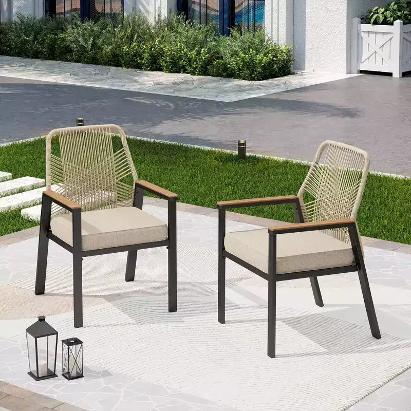 Captiva Designs 7pc Patio Expandable Steel Dining Table and Swivel Wicker Chairs with Thick Cushions