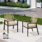 Captiva Designs 7pc Patio Expandable Steel Dining Table and Swivel Wicker Chairs with Thick Cushions
