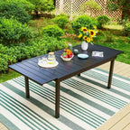 Captiva Designs 7pc Patio Expandable Steel Dining Table and Swivel Wicker Chairs with Thick Cushions