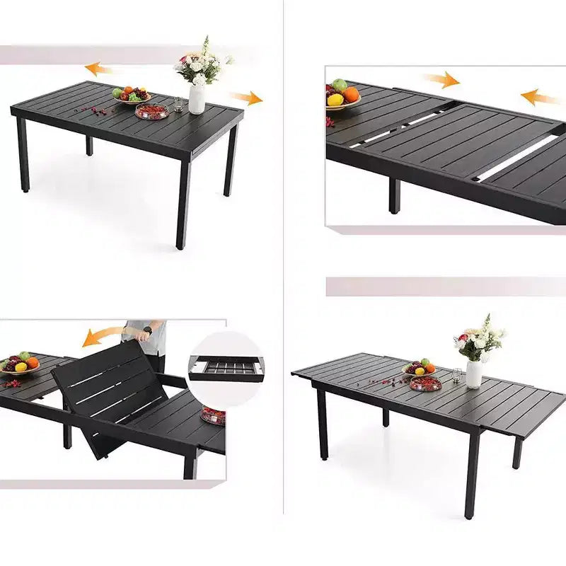 Captiva Designs 7pc Patio Expandable Steel Dining Table and Swivel Wicker Chairs with Thick Cushions