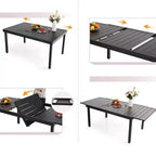 Captiva Designs 7pc Patio Expandable Steel Dining Table and Swivel Wicker Chairs with Thick Cushions
