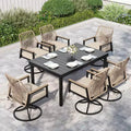 Captiva Designs 7pc Patio Expandable Steel Dining Table and Swivel Wicker Chairs with Thick Cushions