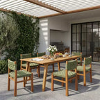 Christopher Knight Home Elvira 7 Piece Outdoor Rustic Woven Wicker Acacia Wood Dining Set