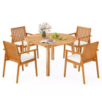 Costway 5 PCS Acacia Wood Patio Dining Set with Umbrella Hole & Cushions for Deck, Garden