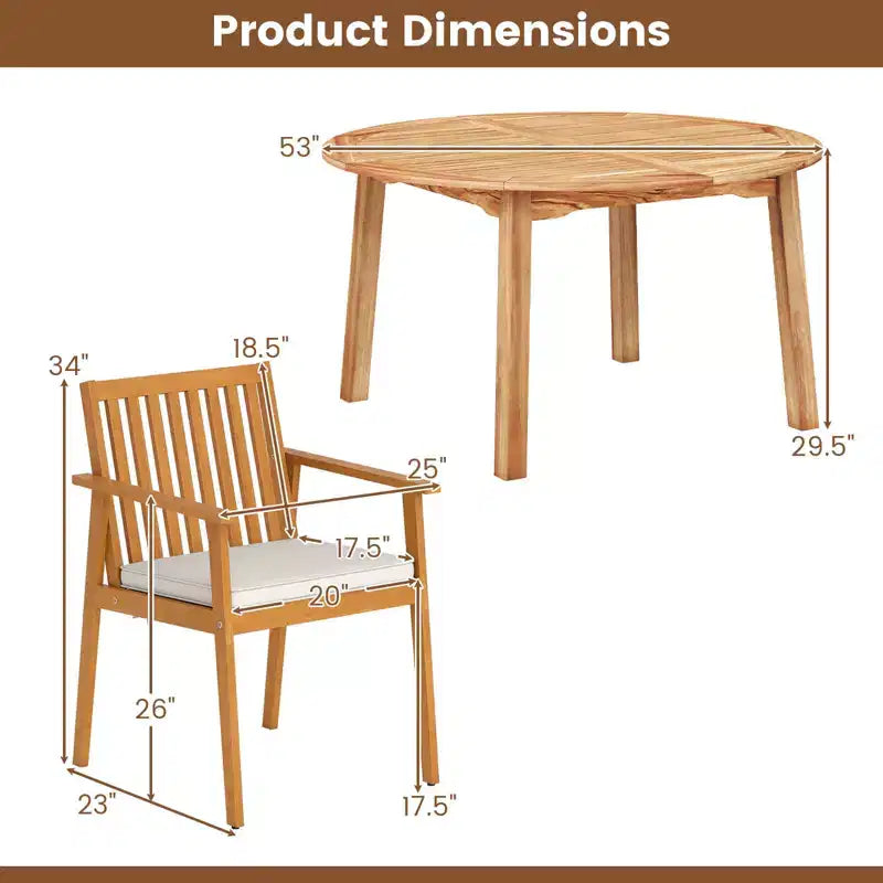Costway 5 PCS Acacia Wood Patio Dining Set with Umbrella Hole & Cushions for Deck, Garden