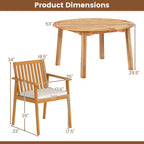 Costway 5 PCS Acacia Wood Patio Dining Set with Umbrella Hole & Cushions for Deck, Garden