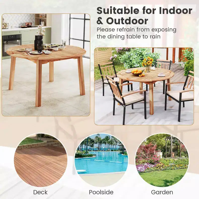 Costway 5 PCS Acacia Wood Patio Dining Set with Umbrella Hole & Cushions for Deck, Garden