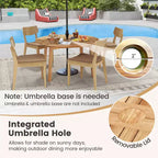 Costway 5 PCS Acacia Wood Patio Dining Set with Umbrella Hole & Cushions for Deck, Garden