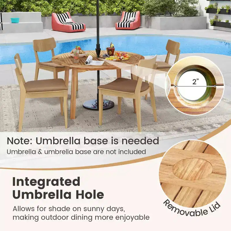 Costway 5 PCS Acacia Wood Patio Dining Set with Umbrella Hole & Cushions for Deck, Garden