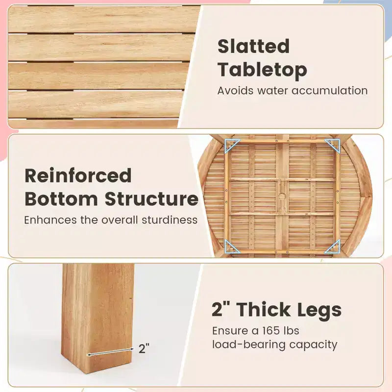 Costway 5 PCS Acacia Wood Patio Dining Set with Umbrella Hole & Cushions for Deck, Garden
