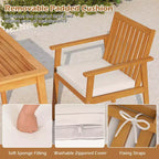 Costway 5 PCS Acacia Wood Patio Dining Set with Umbrella Hole & Cushions for Deck, Garden