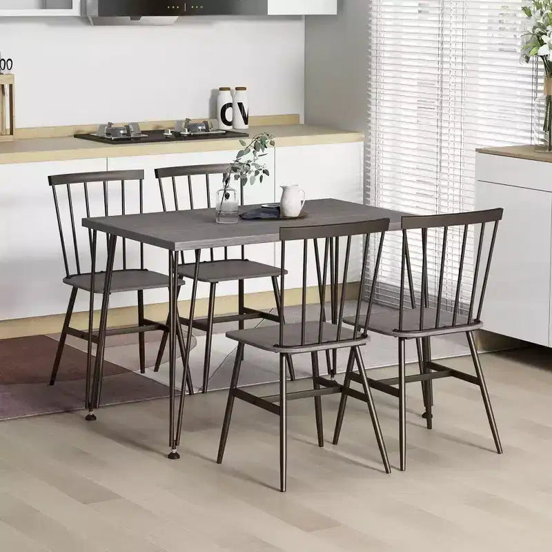 Costway 5PCS Dining Table Set for 4 Rectangular Kitchen Table & 4 Chairs w/ Metal Frame Grey Oak