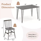 Costway 5PCS Dining Table Set for 4 Rectangular Kitchen Table & 4 Chairs w/ Metal Frame Grey Oak