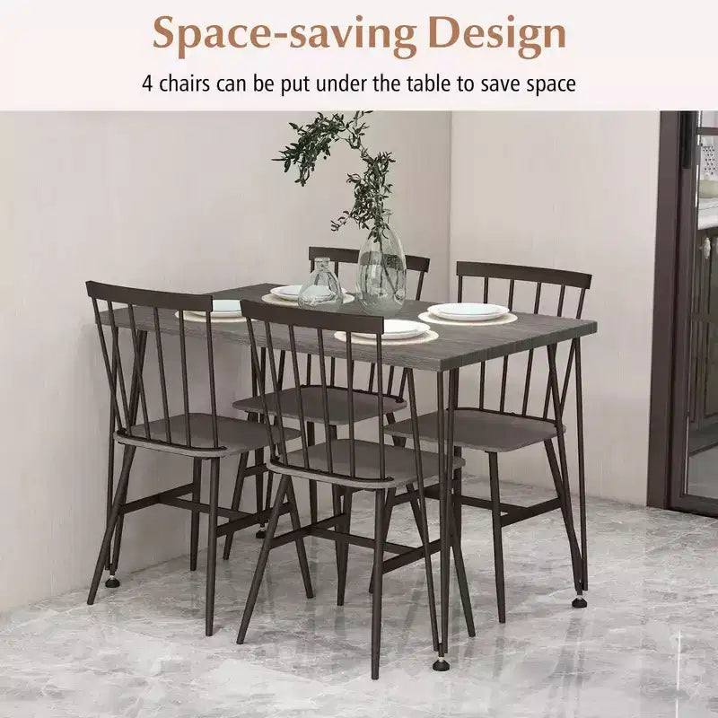 Costway 5PCS Dining Table Set for 4 Rectangular Kitchen Table & 4 Chairs w/ Metal Frame Grey Oak