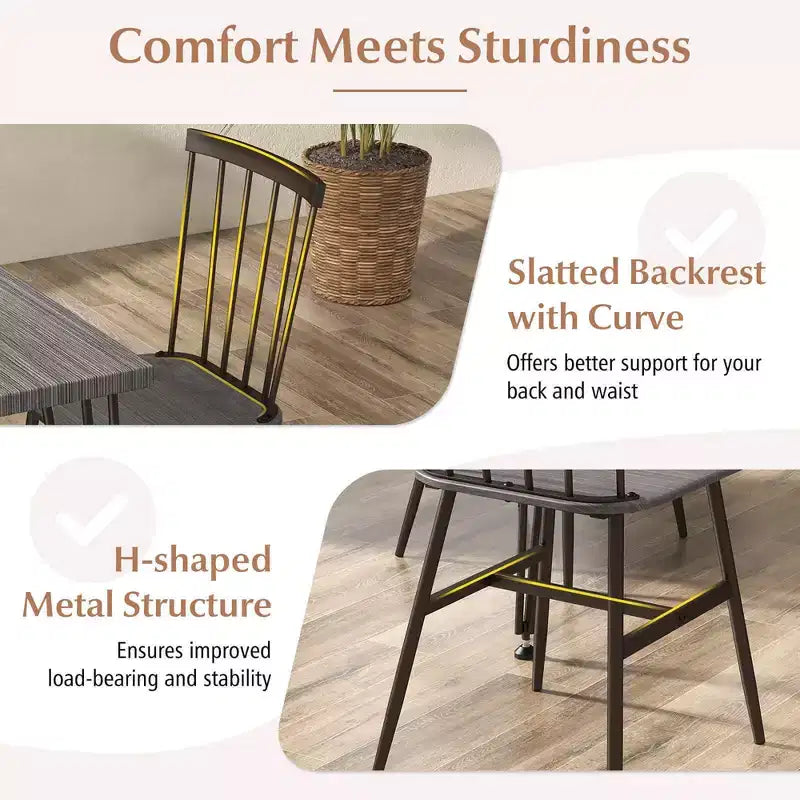 Costway 5PCS Dining Table Set for 4 Rectangular Kitchen Table & 4 Chairs w/ Metal Frame Grey Oak