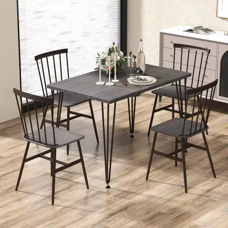Costway 5PCS Dining Table Set for 4 Rectangular Kitchen Table & 4 Chairs w/ Metal Frame Grey Oak