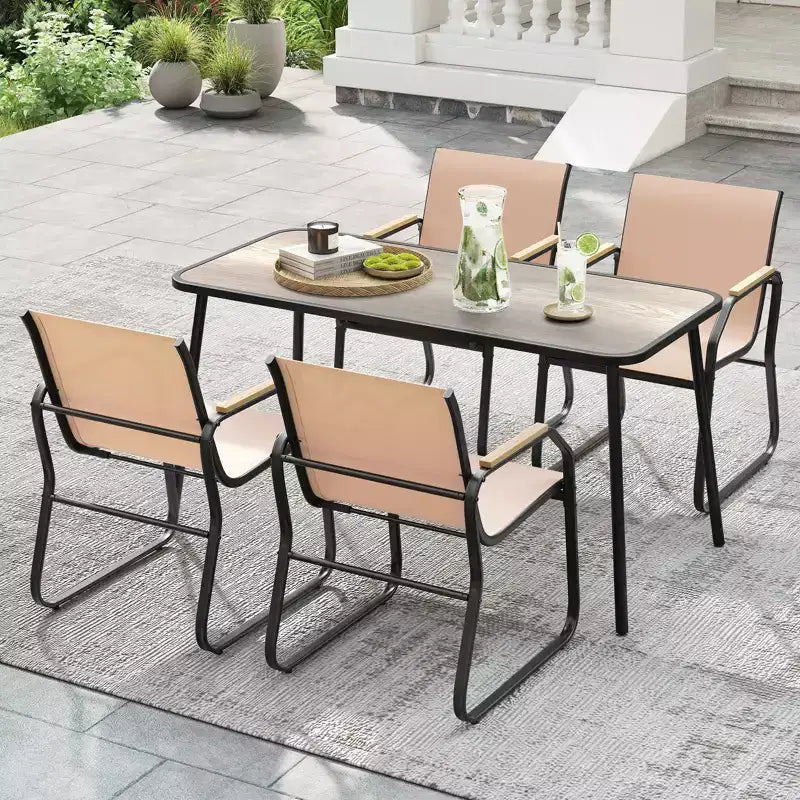 Costway 5 PCS Patio Dining Set w/ Wood-like Armrests & Metal Frame for Garden Yard