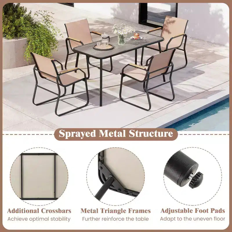 Costway 5 PCS Patio Dining Set w/ Wood-like Armrests & Metal Frame for Garden Yard