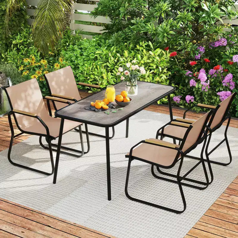 Costway 5 PCS Patio Dining Set w/ Wood-like Armrests & Metal Frame for Garden Yard