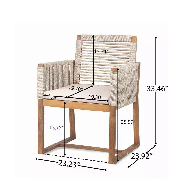 7-Piece Acacia Wood Outdoor Dining Set with Cushions, Patio Dining Set with 6 Rope-Woven Chairs and Large Table for Backyard, Deck-Panipeachy