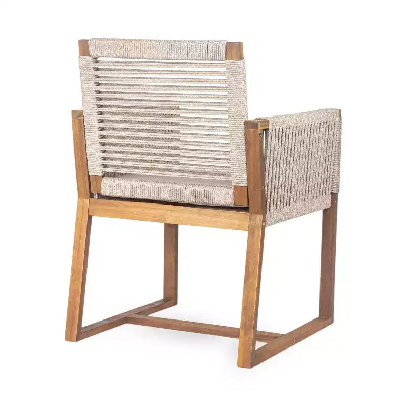 7-Piece Acacia Wood Outdoor Dining Set with Cushions, Patio Dining Set with 6 Rope-Woven Chairs and Large Table for Backyard, Deck-Panipeachy