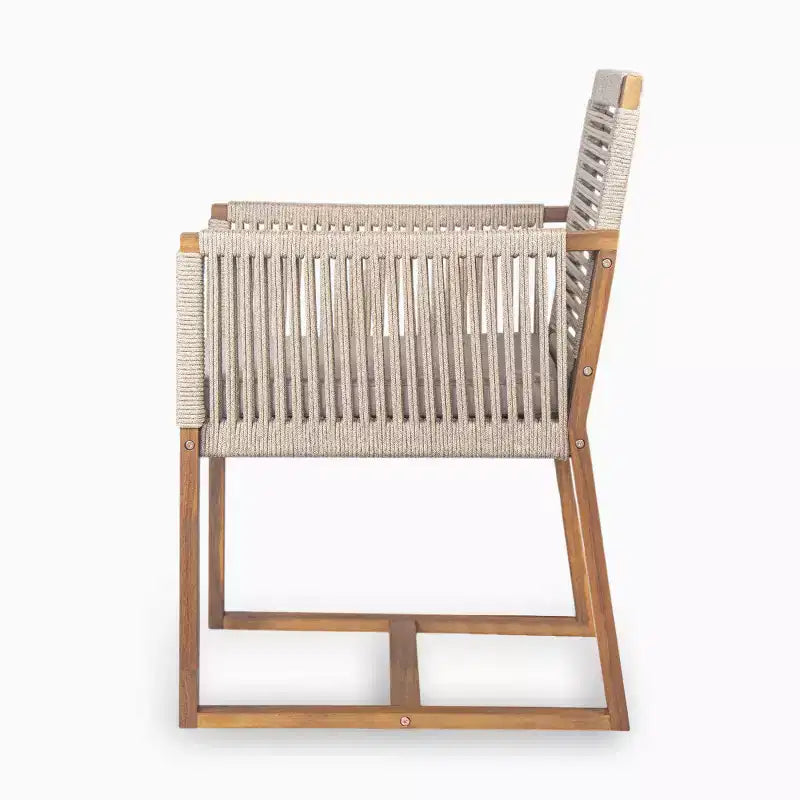 7-Piece Acacia Wood Outdoor Dining Set with Cushions, Patio Dining Set with 6 Rope-Woven Chairs and Large Table for Backyard, Deck-Panipeachy