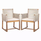 7-Piece Acacia Wood Outdoor Dining Set with Cushions, Patio Dining Set with 6 Rope-Woven Chairs and Large Table for Backyard, Deck-Panipeachy