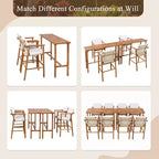 6-Piece Patio Bar Dining Set, 2 Counter-Height Acacia Wood Tables with 4 Cushioned Outdoor Stools for Backyard & Poolside-Panipeachy