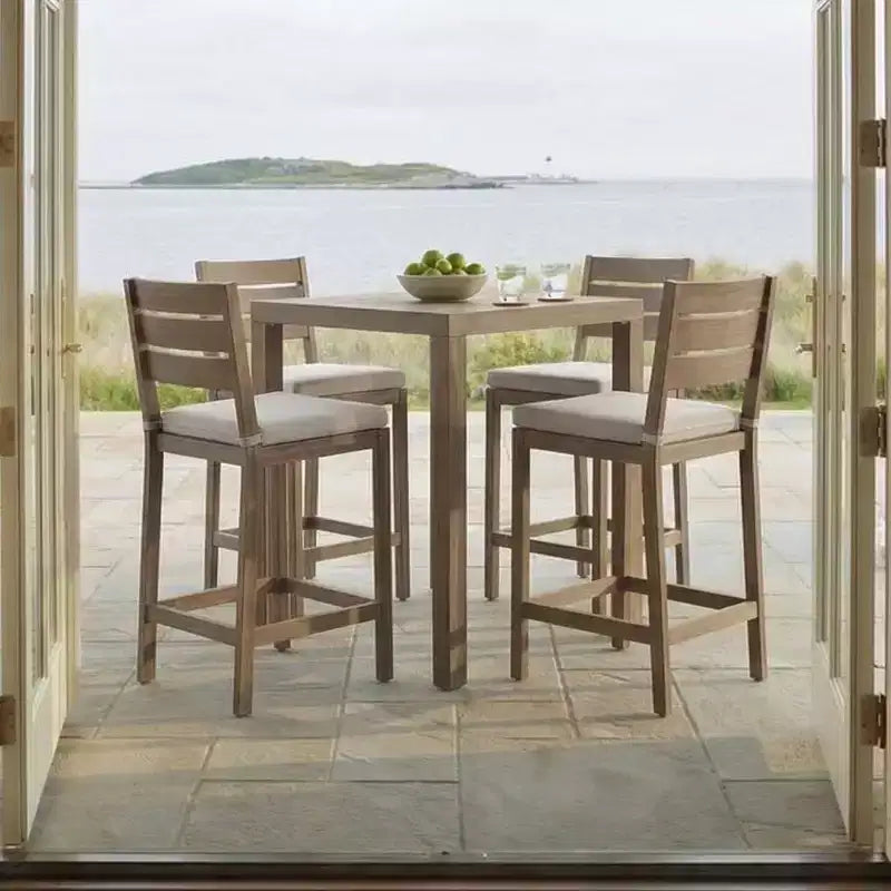 Martha Stewart Bedford 3 Piece Aluminum Patio Set, 2 Bar Stools with Cushions, 35.5 Square Patio Table