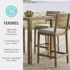 Martha Stewart Bedford 3 Piece Aluminum Patio Set, 2 Bar Stools with Cushions, 35.5 Square Patio Table
