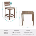 Martha Stewart Bedford 3 Piece Aluminum Patio Set, 2 Bar Stools with Cushions, 35.5 Square Patio Table