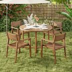 GDFStudio Saul 5 Piece Acacia Wood Outdoor Dining Set with 47.2 Round Slatted Table and Ergonomic Chairs