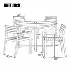 GDFStudio Saul 5 Piece Acacia Wood Outdoor Dining Set with 47.2 Round Slatted Table and Ergonomic Chairs