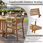 GDFStudio Saul 5 Piece Acacia Wood Outdoor Dining Set with 47.2 Round Slatted Table and Ergonomic Chairs