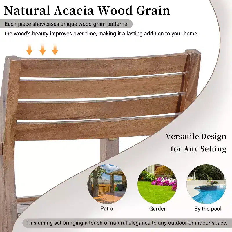 GDFStudio Saul 5 Piece Acacia Wood Outdoor Dining Set with 47.2 Round Slatted Table and Ergonomic Chairs