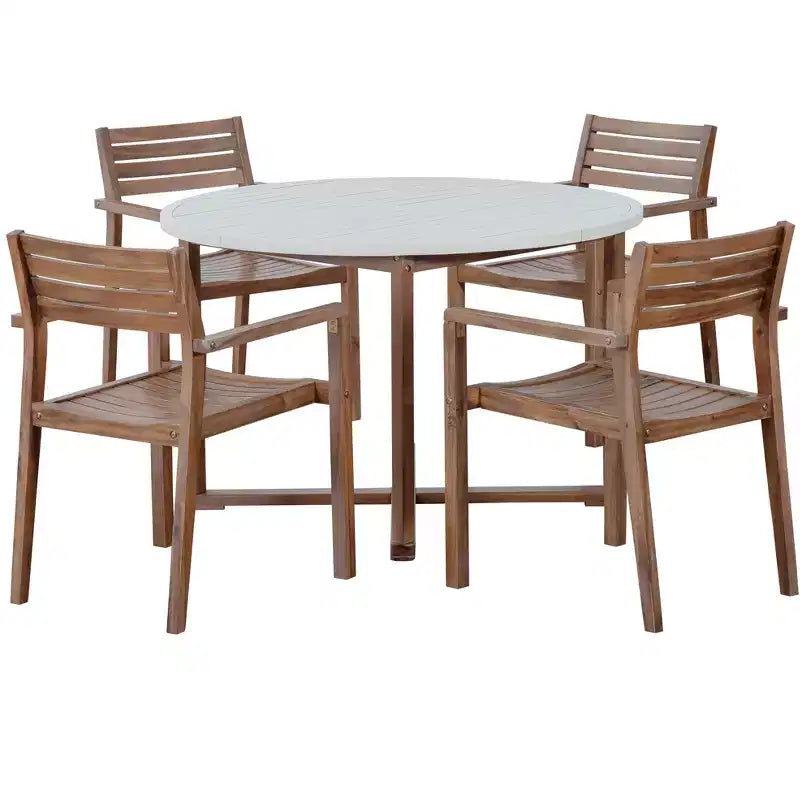 GDFStudio Saul 5 Piece Acacia Wood Outdoor Dining Set with 47.2 Round Slatted Table and Ergonomic Chairs