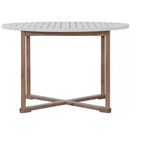 GDFStudio Saul 5 Piece Acacia Wood Outdoor Dining Set with 47.2 Round Slatted Table and Ergonomic Chairs