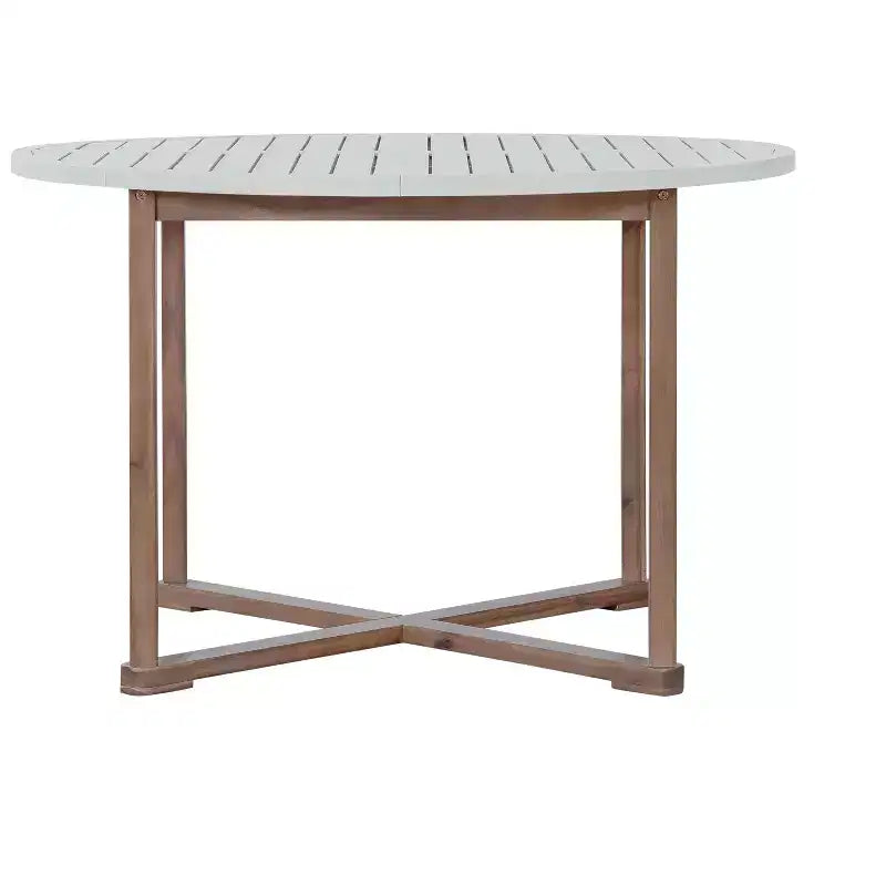 GDFStudio Saul 5 Piece Acacia Wood Outdoor Dining Set with 47.2 Round Slatted Table and Ergonomic Chairs