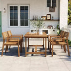 GDFStudio Lena 5 Piece Acacia Wood Outdoor Dining Set with 59 Rectangular Table and Umbrella Hole