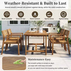 GDFStudio Lena 5 Piece Acacia Wood Outdoor Dining Set with 59 Rectangular Table and Umbrella Hole