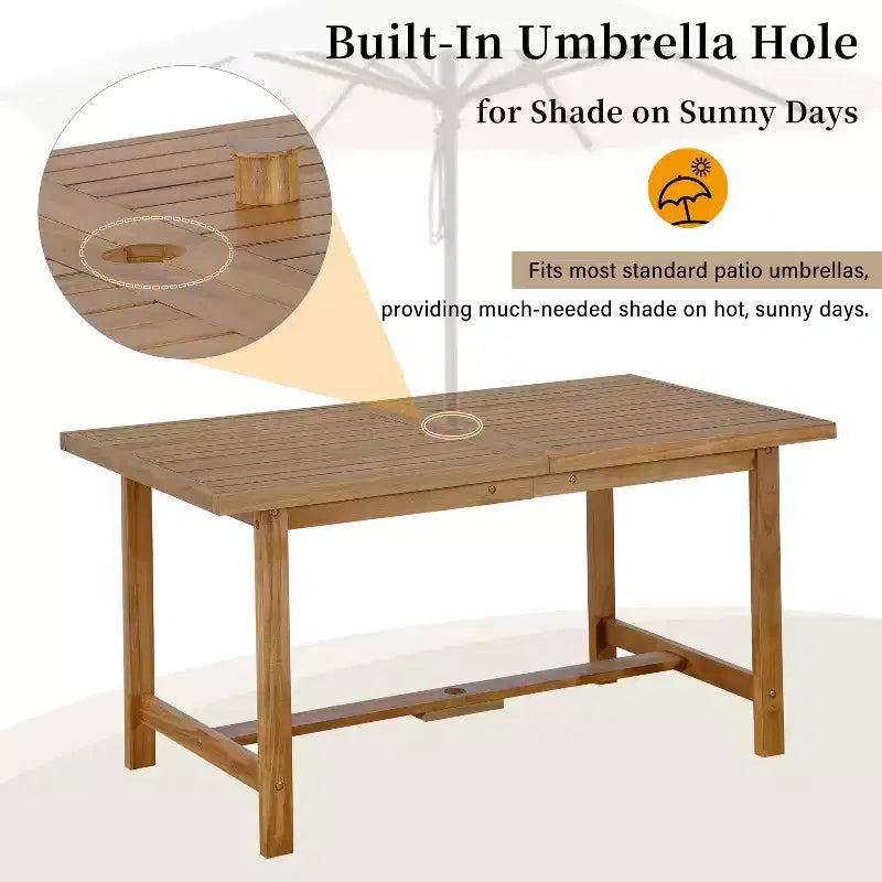 GDFStudio Lena 5 Piece Acacia Wood Outdoor Dining Set with 59 Rectangular Table and Umbrella Hole