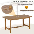 GDFStudio Lena 5 Piece Acacia Wood Outdoor Dining Set with 59 Rectangular Table and Umbrella Hole