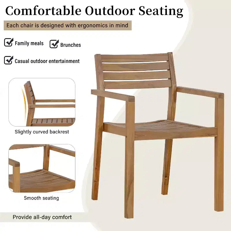 GDFStudio Lena 5 Piece Acacia Wood Outdoor Dining Set with 59 Rectangular Table and Umbrella Hole