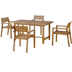 GDFStudio Lena 5 Piece Acacia Wood Outdoor Dining Set with 59 Rectangular Table and Umbrella Hole