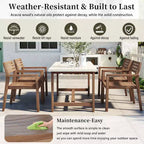 GDFStudio Lena 5 Piece Acacia Wood Outdoor Dining Set with 59 Rectangular Table and Umbrella Hole