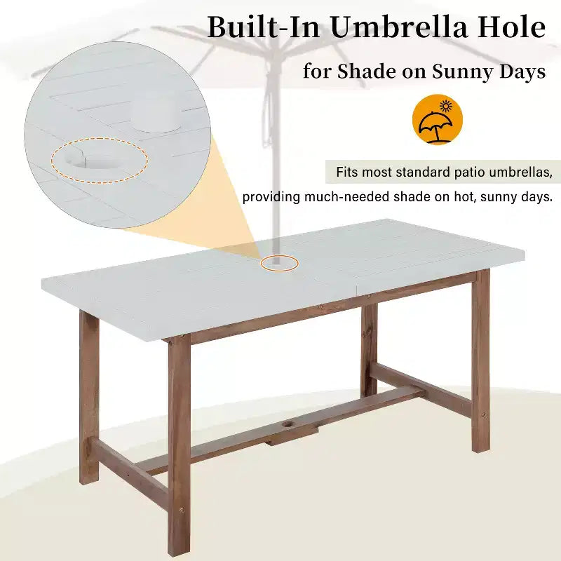 GDFStudio Lena 5 Piece Acacia Wood Outdoor Dining Set with 59 Rectangular Table and Umbrella Hole