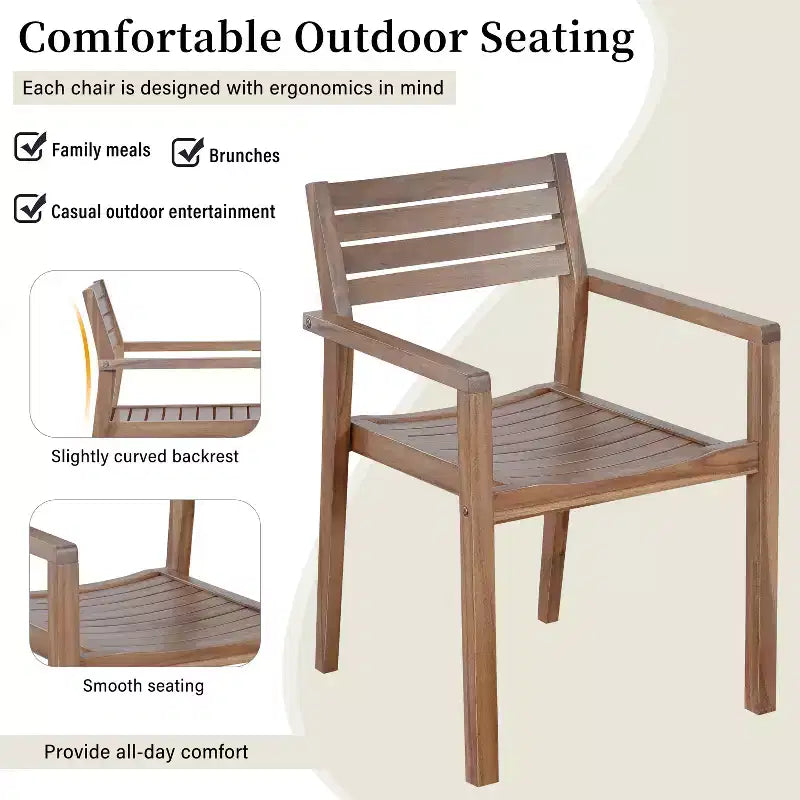 GDFStudio Lena 5 Piece Acacia Wood Outdoor Dining Set with 59 Rectangular Table and Umbrella Hole