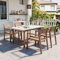 GDFStudio Lena 5 Piece Acacia Wood Outdoor Dining Set with 59 Rectangular Table and Umbrella Hole