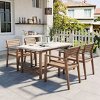 GDFStudio Lena 5 Piece Acacia Wood Outdoor Dining Set with 59 Rectangular Table and Umbrella Hole
