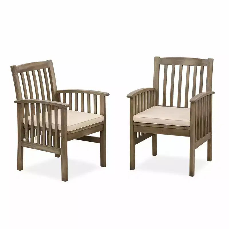 7-Piece Acacia Wood Outdoor Dining Set, Modern Rectangular Table with 6 Cushioned Chairs for Patio, Backyard, Deck, and Poolside-Panipeachy